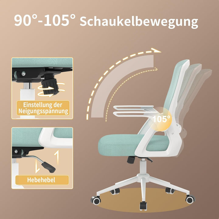 naspaluro Bürostuhl mit Hochklappbare Armlehnen, Schreibtischstuhl Ergonomisch, Drehstuhl mit Netzbe
