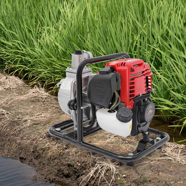 Benzin Wasserpumpe 4 Takt Tragbare Gartenpumpe 1.2KW Viertakt Teichpumpe für Gartenrasenbewässerung