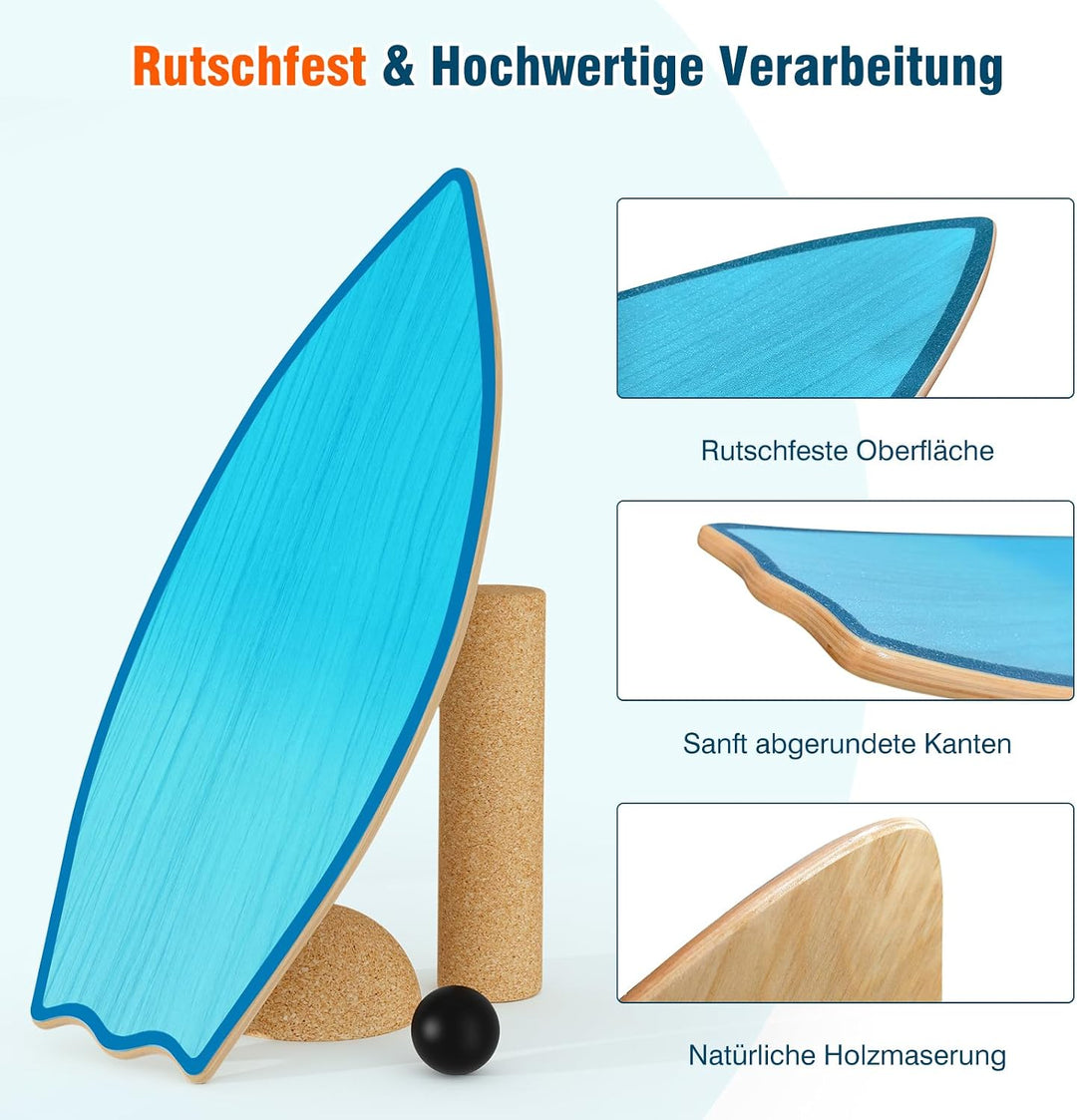 Vicye Balance Board Erwachsene & Surfing Balance Board Set – Holz Balanceboard mit Korkrolle, Halbku