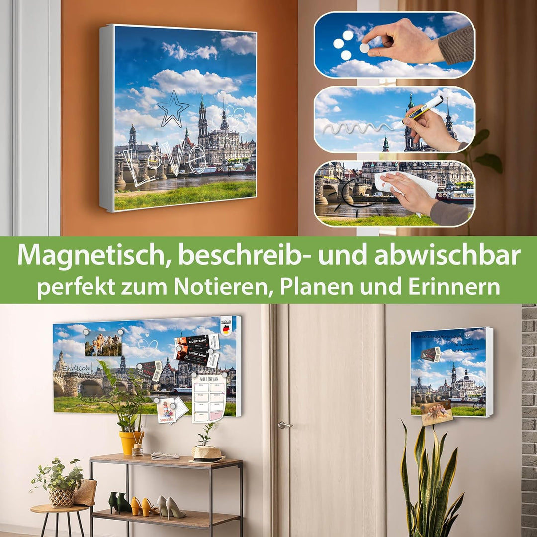 banjado® Grosser Schlüsselkasten Glas/Schlüsselbox 30cm x 30cm mit 50 Haken - Motiv Elbflorenz/Schlü