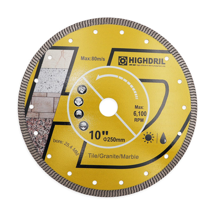 HIGHDRIL Diamant Trennscheibe 250mm Super Dünne Schneiden für Beton,Granit,Naturstein,Ziegel,Trocken