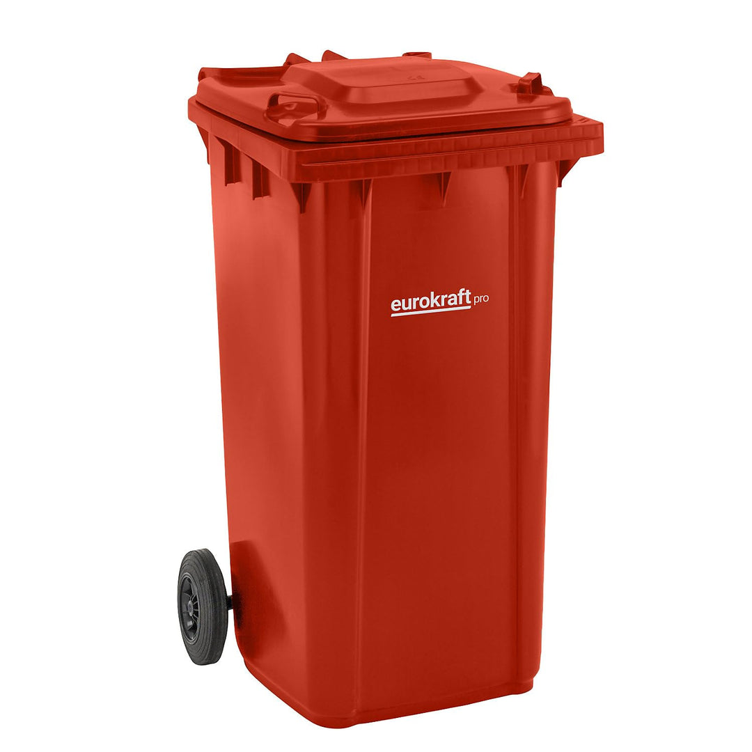 eurokraft | Mülltonne aus Kunststoff DIN EN 840 | Volumen 240 l | BxHxT 580 x 1100 x 740 mm | rot