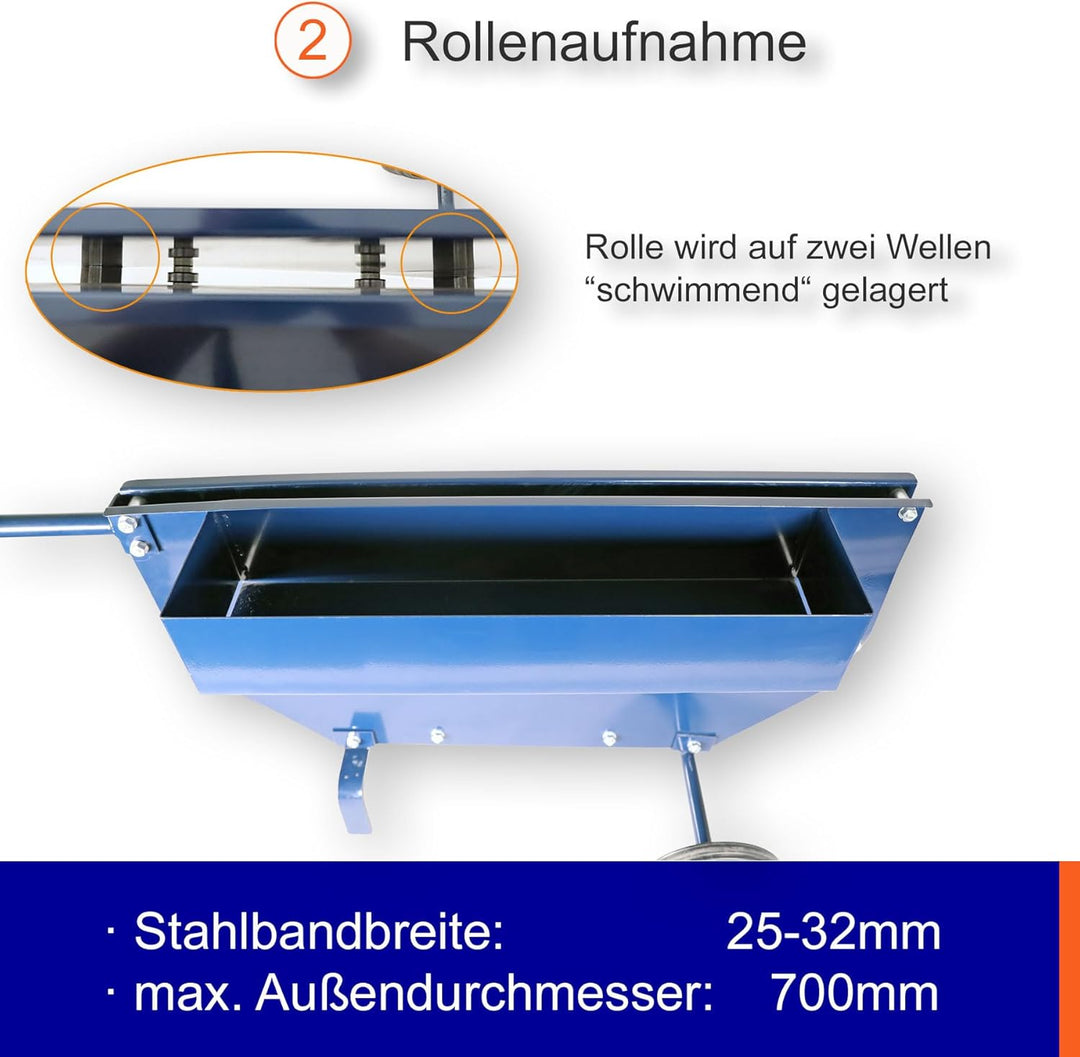 fahrbarer Abrollwagen für Stahlband in Scheibenwicklung mit 25-32mm Bandbreite | einfache Abwicklung