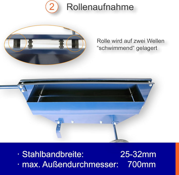 fahrbarer Abrollwagen für Stahlband in Scheibenwicklung mit 25-32mm Bandbreite | einfache Abwicklung