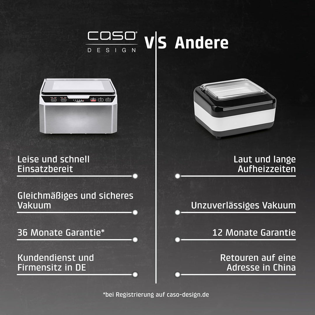 CASO VacuChef 50 - Kammervakuumierer aus Edelstahl, 70 l/min, 4 Kammervolumen, doppelte Schweissnaht