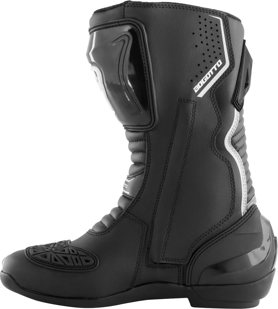 Bogotto Carta Race perforierte Damen Motorrad Stiefel 36 EU Schwarz Weiss, 36 EU Schwarz Weiß