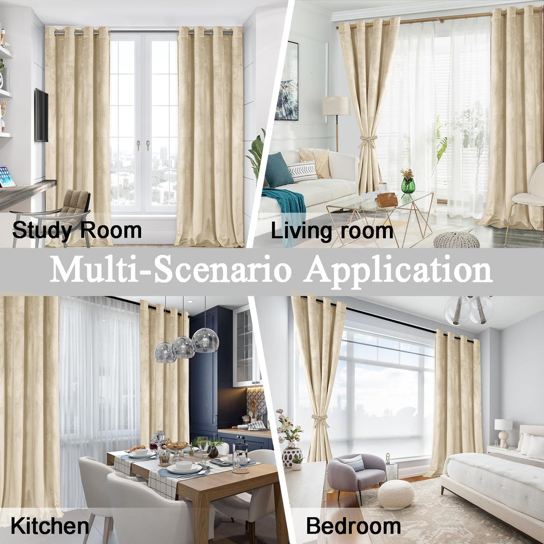 JIUZHEN Verdunklungsvorhang aus Samt,2er Set weiche blickdichte Gardinen mit Ösen für Schlafzimmer,1