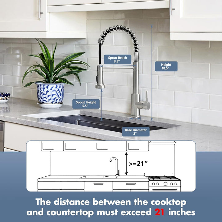 GIMILI Küchenarmatur mit Pull Down Sprayer High Arc Single Handle Spring Kitchen Sink Faucet Brushed