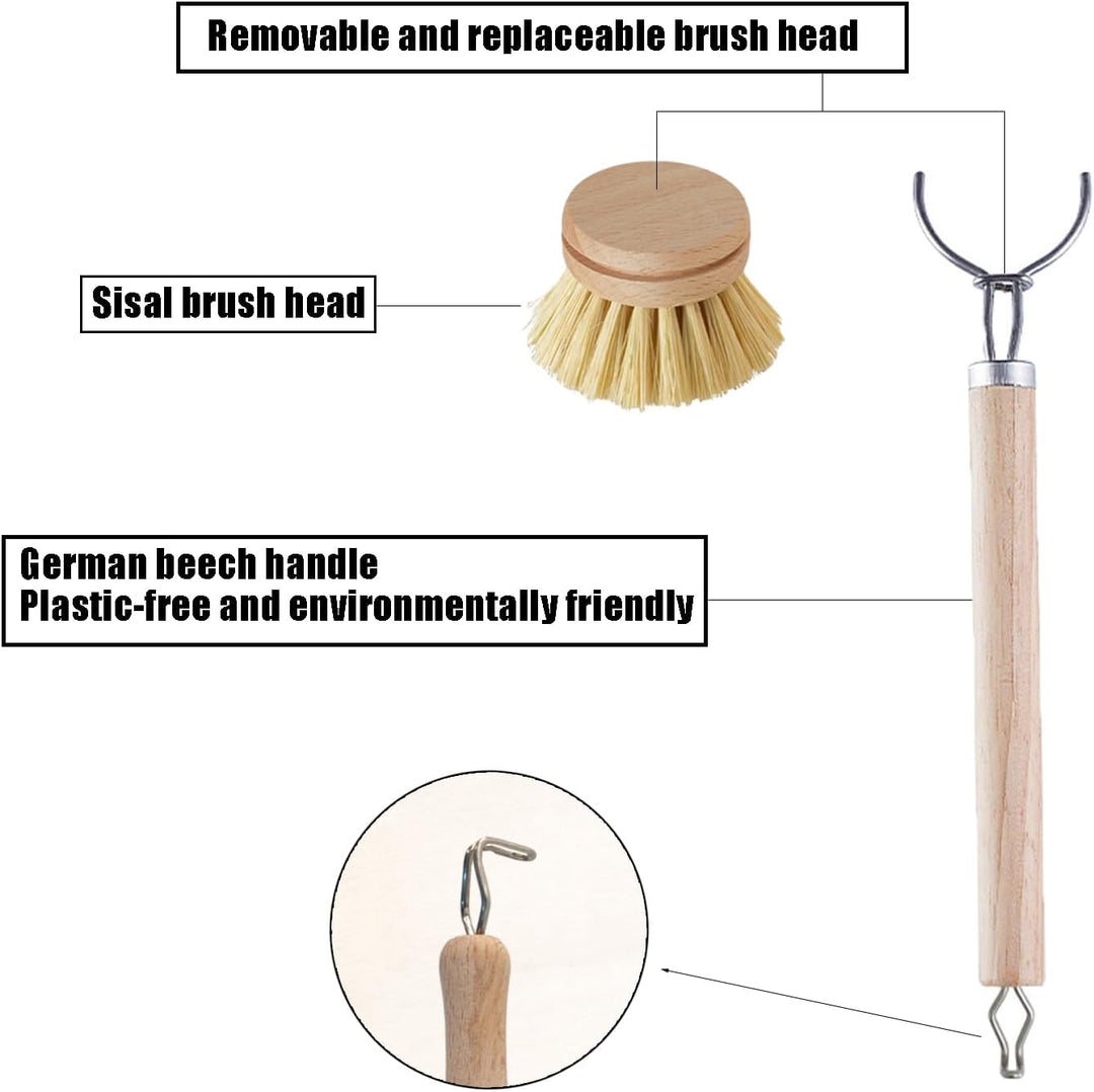 2er Set Spülbürste Holzspülbürste + 6 Ersatzköpfe, nachhaltige Spülbürsten Holz mit 6 x Ersatzkopf,
