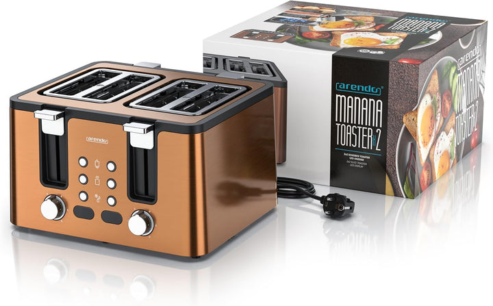 Arendo - Toaster 4 Scheiben Edelstahl - mit Brötchenaufsatz - LED Anzeige Restzeitanzeige – Doppelwa