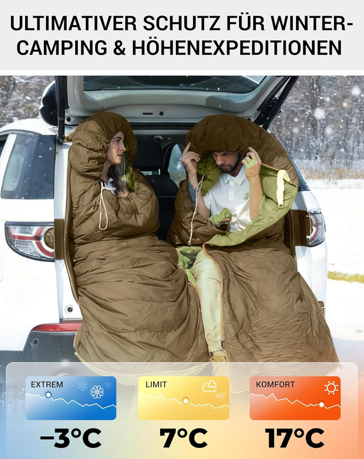KingCamp Daunen Schlafsack Erwachsene,Warmer Leichter Winter Schlafsack 4°C bis -20°C，100% Baumwollg