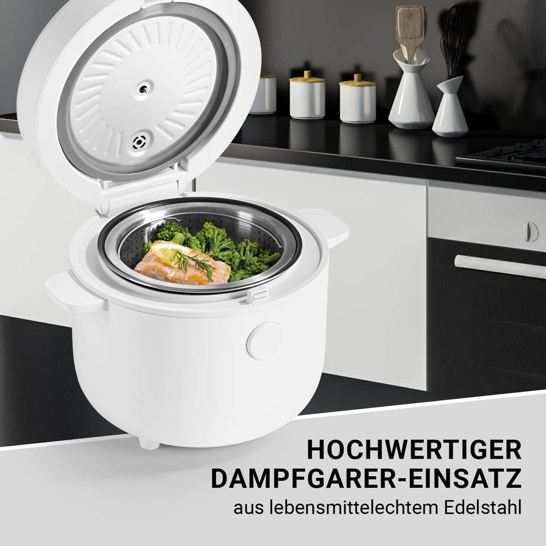 N8WERK Digitaler Reiskocher 2 Liter Fassungsvermögen | 5 Programme | Touch-Display | ohne Anhaften &