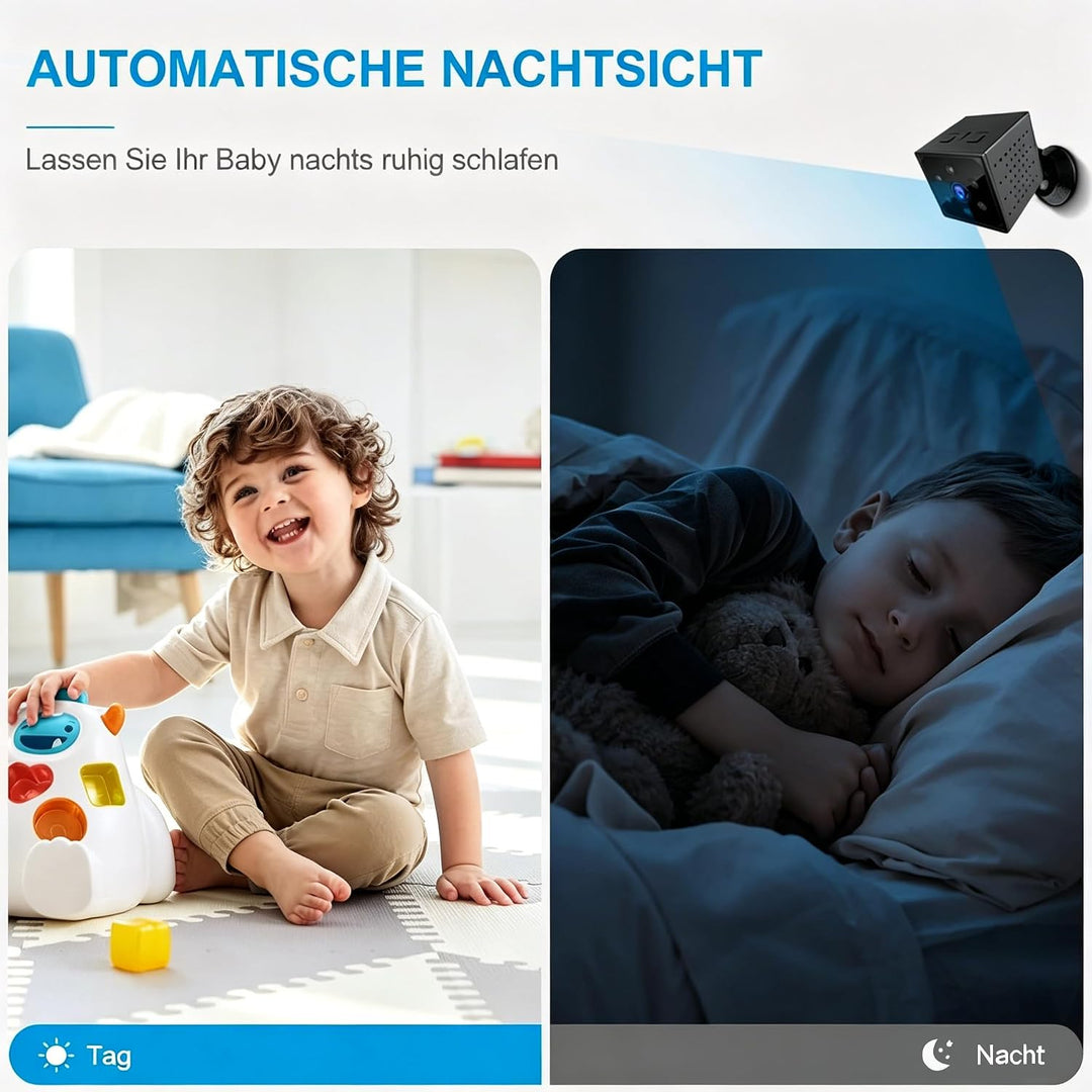 AOBOCAM Mini Kamera WLAN 1080P mit Cloud-Speicher – 150° Weitwinkel, kabellose Innenkamera mit Beweg