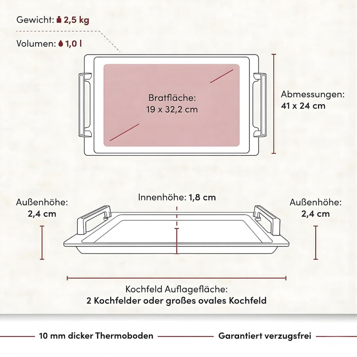Lieblingspfanne Teppanyaki Grillplatte 41x24 cm I mit Seitengriffen I glatte antihaftbeschichtete Pl