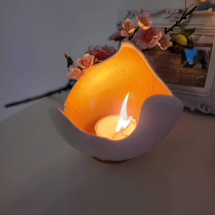 Stoamandal Lichtschale gold - S (15cm) - Beton weiss - Unikat handmade - Geburtstagsgeschenk - Einzi