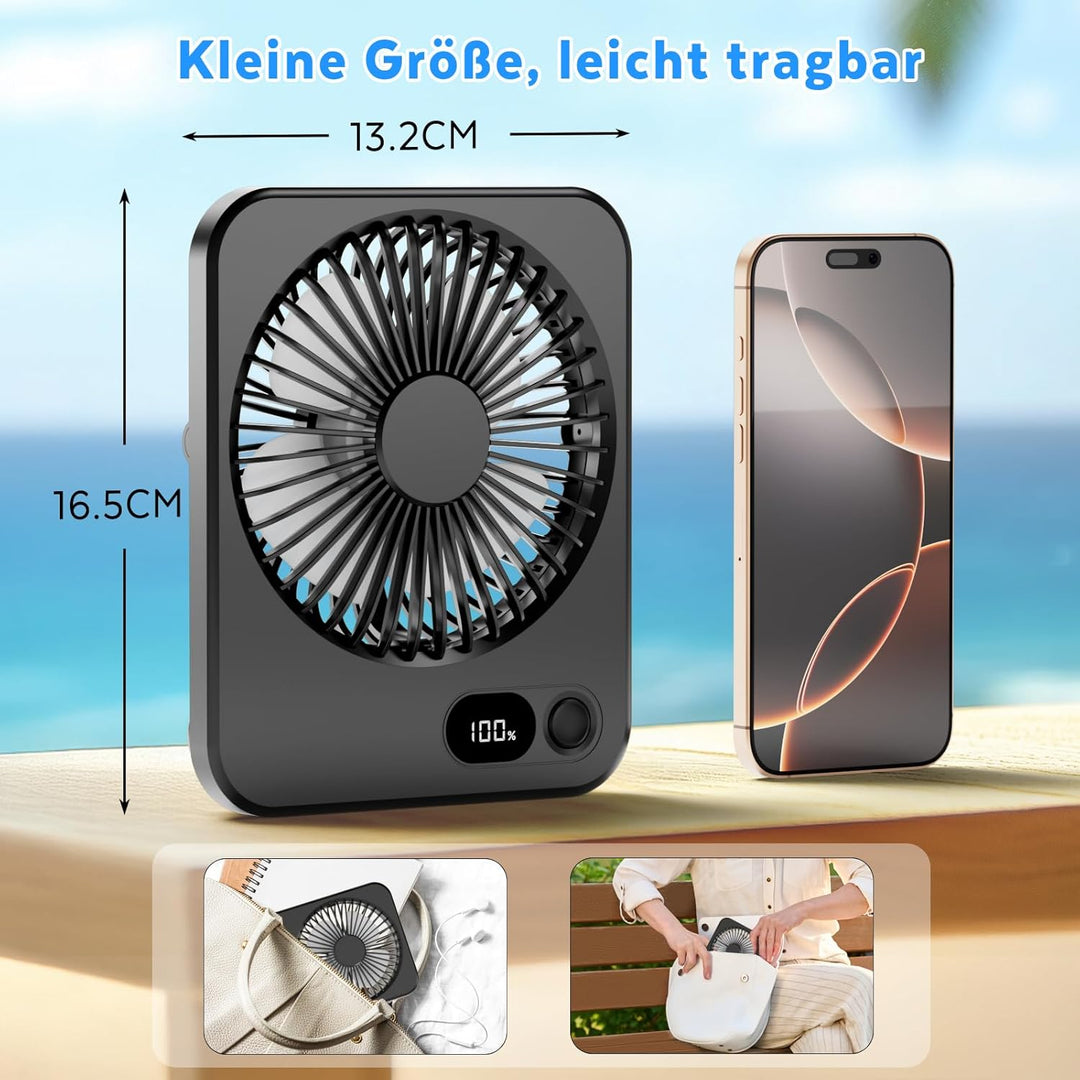 Klein Tischventilator USB Leise Ventilator Akku 3600mAh 5 Geschwindigkeiten 180°Einstellbar Tragbare