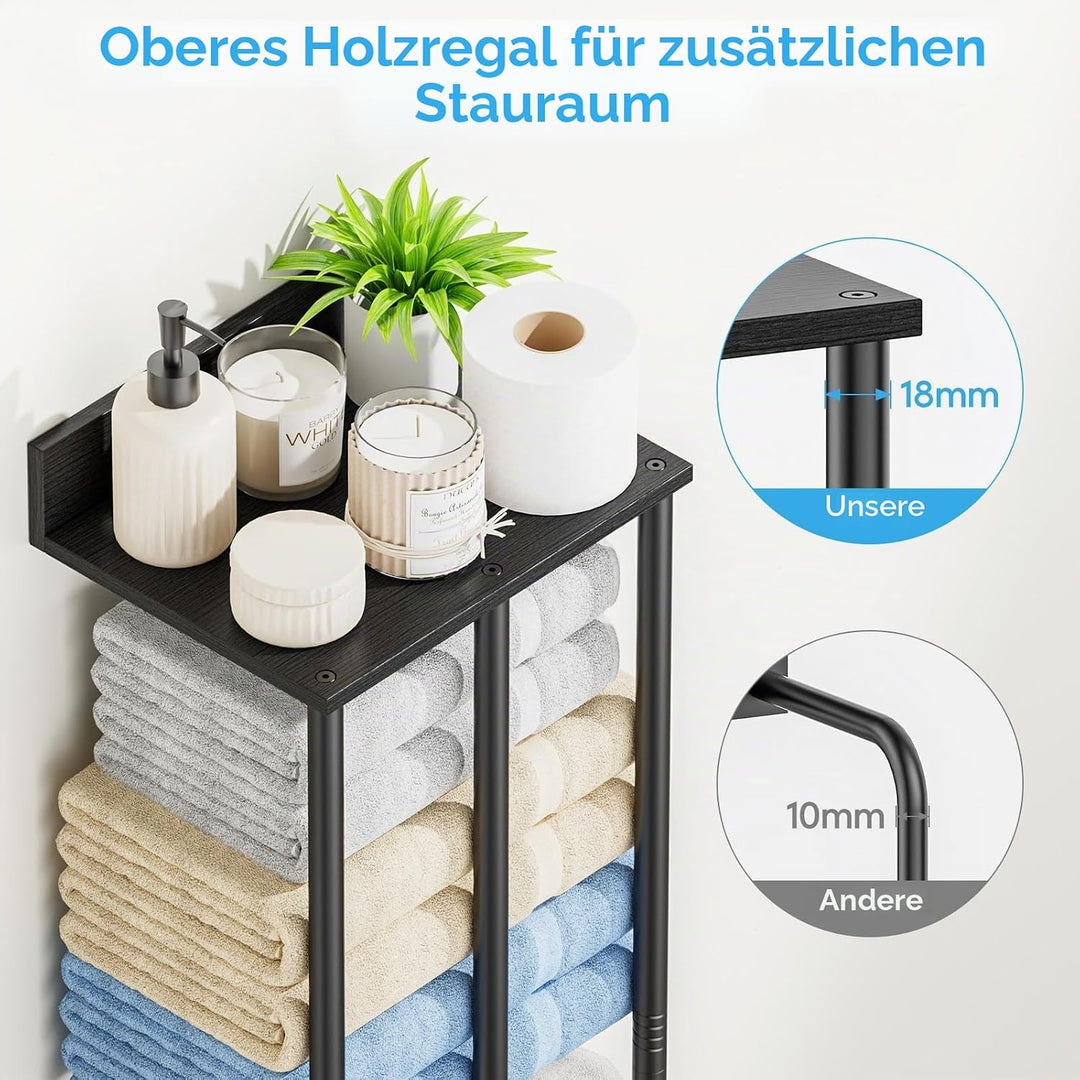 Handtuchhalter Wand Schwarz – Grosse Kapazität Badezimmer Organizer – Ideal für gerollte Handtücher