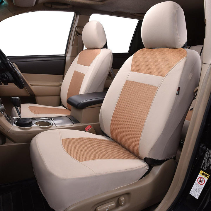 FlyingBanner Maschen und Jacquard Universal für Auto Sitzbezüge Mit Seitenairbags (Beige) Full Set -