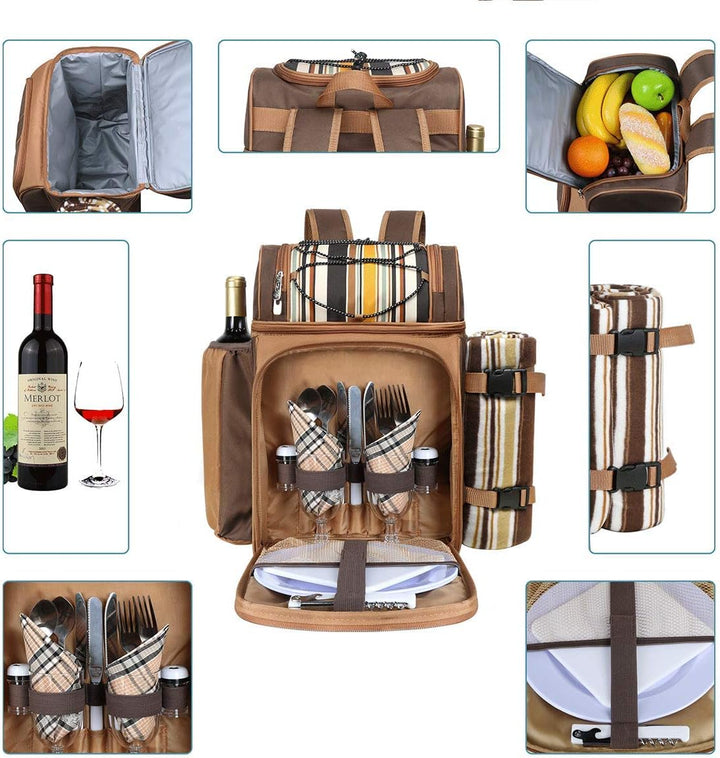Hap Tim Picknick-Rucksack-Kühler für 2 Personen mit isolierter auslaufsicherer Kühltasche, Weinhalte