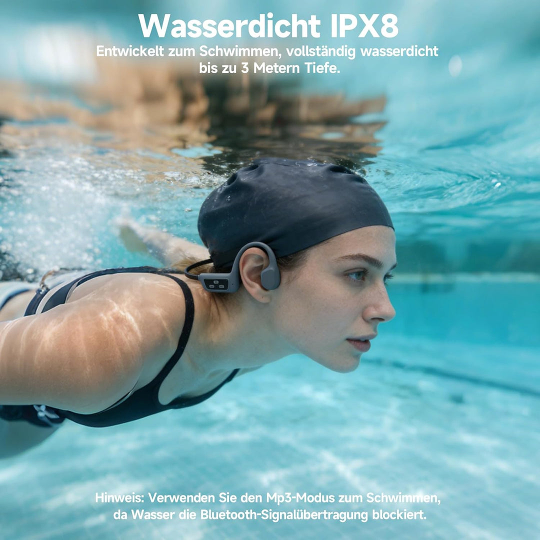 sunvito Knochenleitungs-Schwimmkopfhörer, Drahtlose IPX8 wasserdichte Kopfhörer, Bluetooth 5.4 Offen