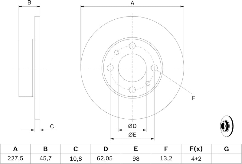 Bosch BD57 Bremsscheiben - Vorderachse - ECE-R90 Zertifizierung - zwei Bremsscheiben pro Set