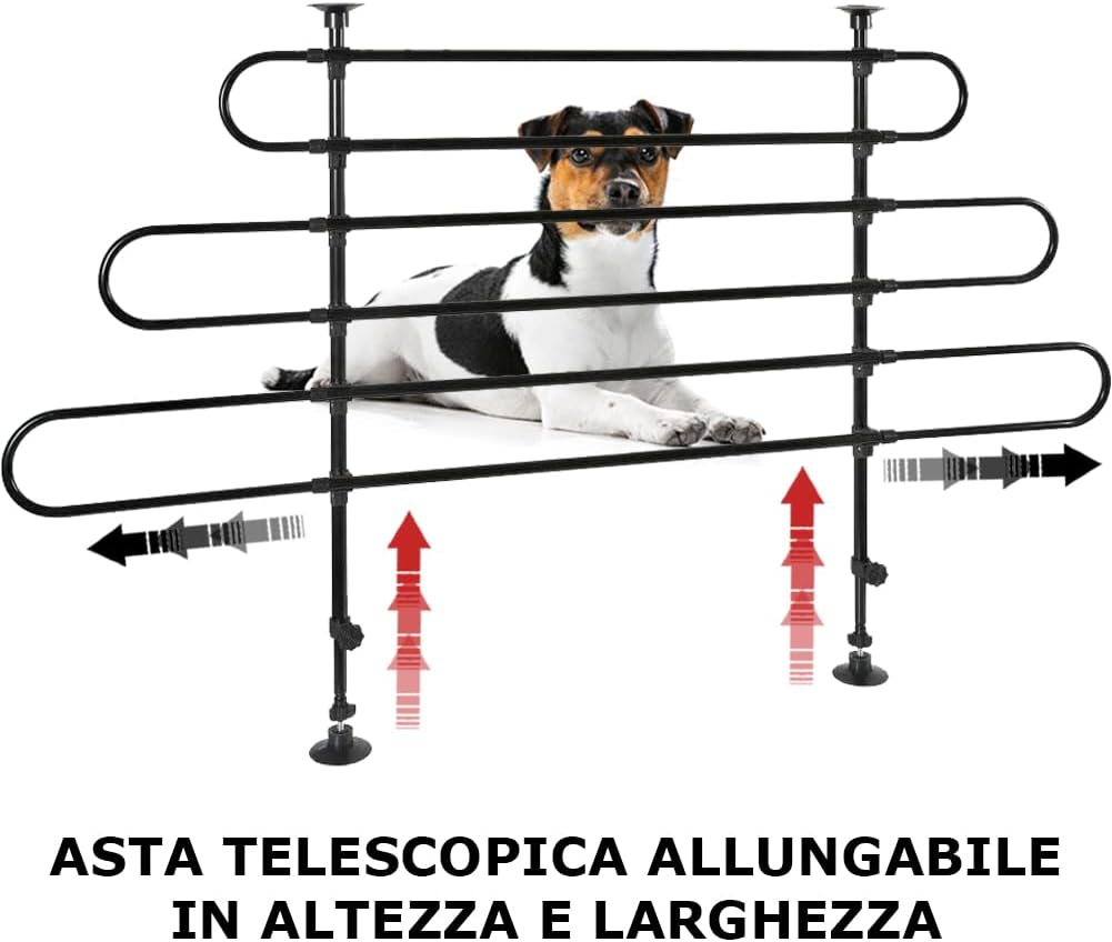 BAKAJI Universal Hundegitter mit Teleskopstange, Gepäcknetz für Tiertransport, verstellbares Eisen,