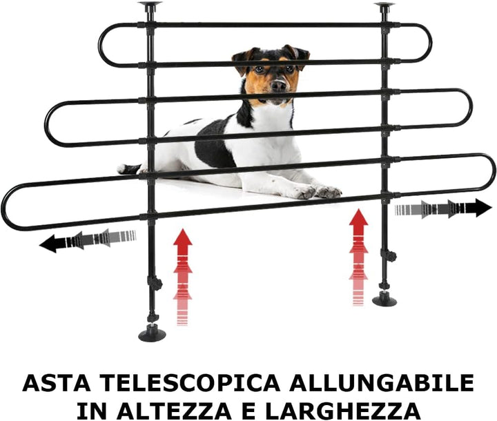 BAKAJI Universal Hundegitter mit Teleskopstange, Gepäcknetz für Tiertransport, verstellbares Eisen,