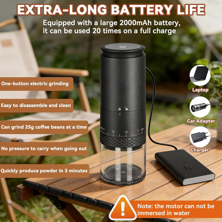 Kaffeemühle Elektrisch, USB Wiederaufladbare Tragbare Kaffemühle mit 38-stufiger Mahlgrad-Einstellun