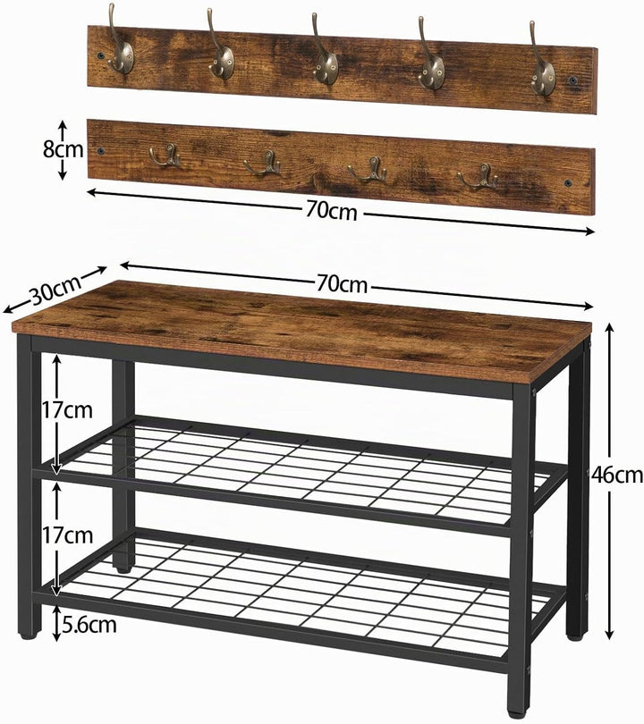 HOOBRO Garderobe Schuhregal Set, Schuhbank mit Sitzfläche, Garderobenständer, Wandgarderobe mit 9 Ha