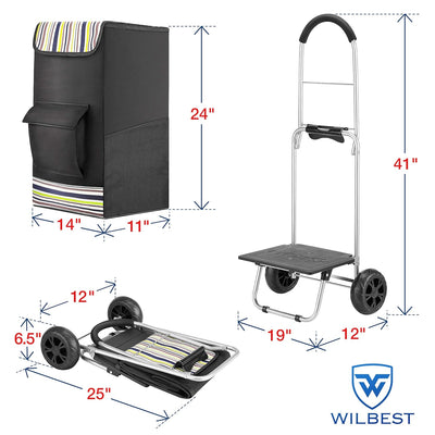 wilbest® Einkaufstrolley, Klappbarer bis 50kg Einkaufswagen Wasserdichter 75L Einkaufstasche Shoppin