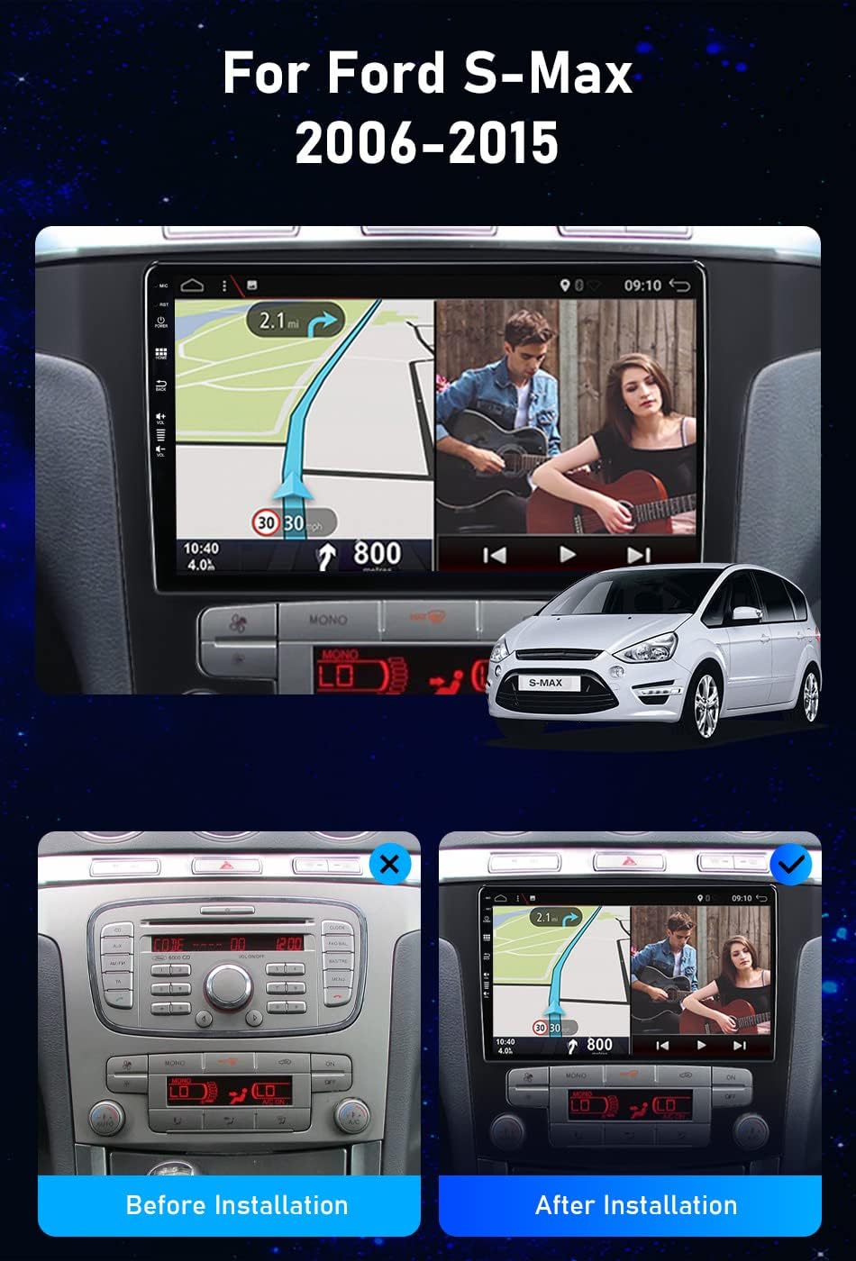 SXAUTO Android 12 - [6G+128G] - IPS Autoradio Passt für Ford S-Max (2006-2015) - Eingebaut Wireless