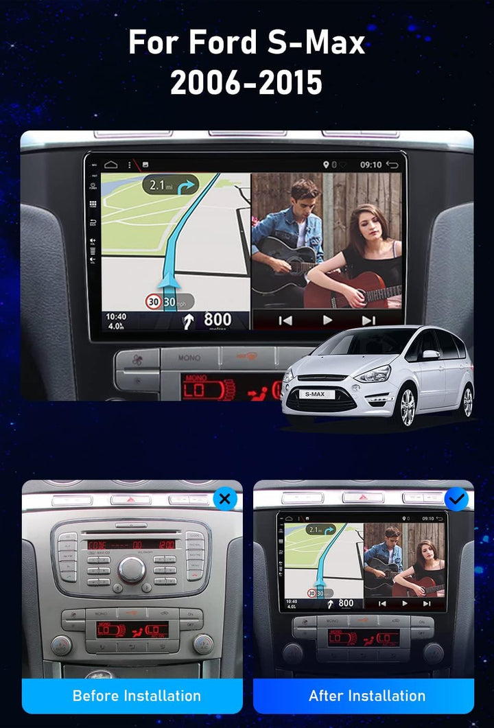 SXAUTO Android 12 - [6G+128G] - IPS Autoradio Passt für Ford S-Max (2006-2015) - Eingebaut Wireless