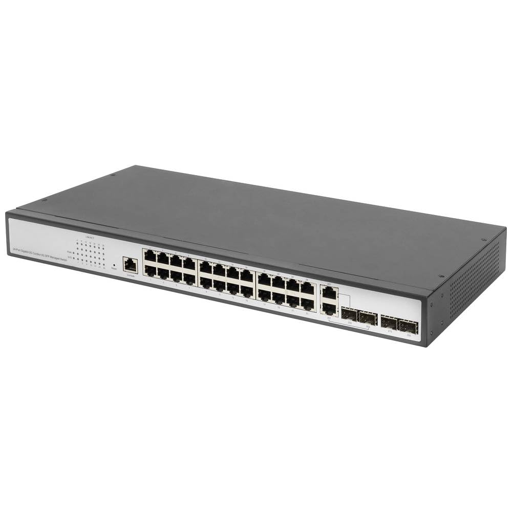 DIGITUS Gigabit Ethernet Netzwerk-Switch - 19 Zoll - 24 Ports - 4 x Uplink (SFP/RJ45) - Layer 2 Mana