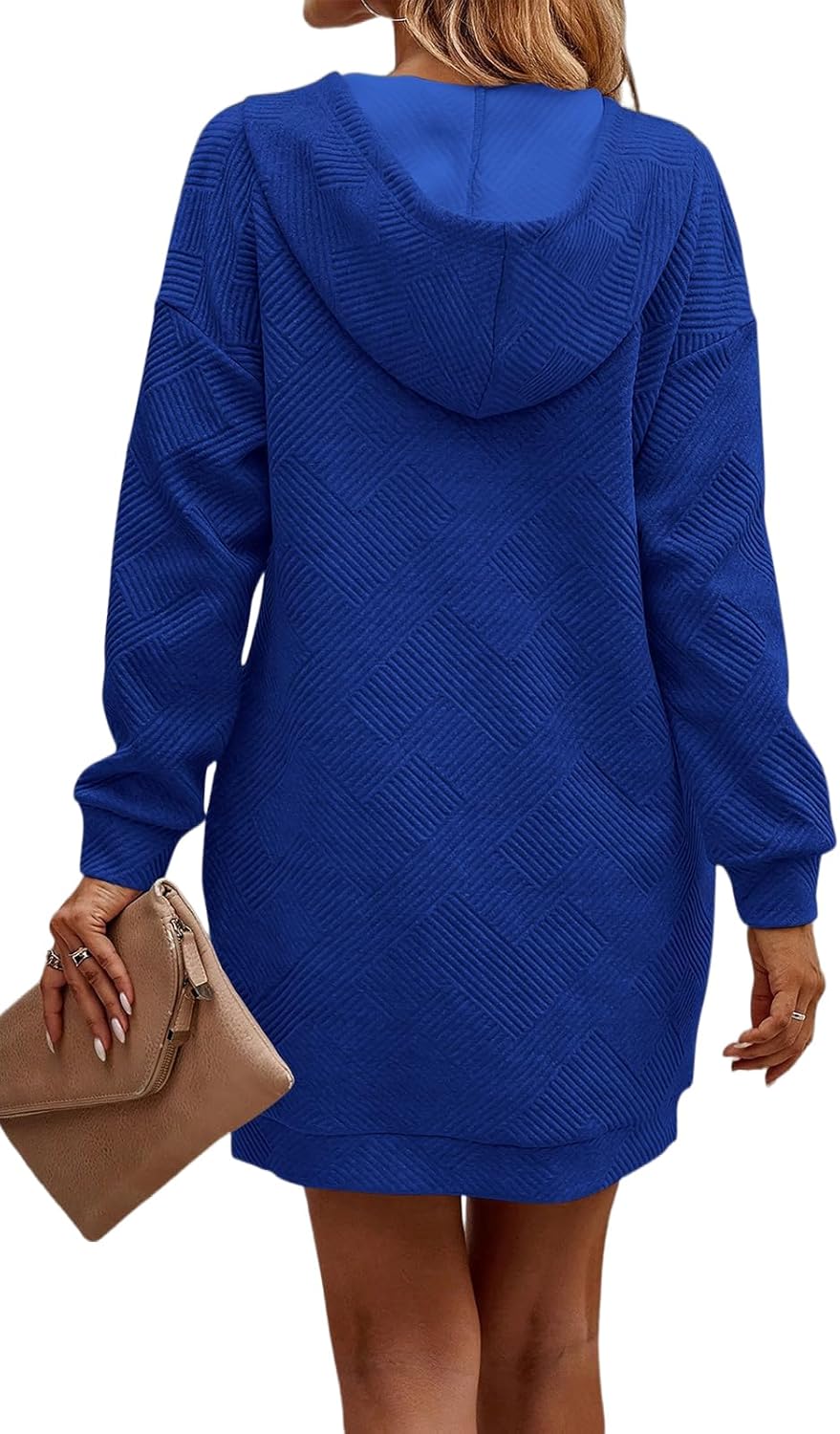 TrendiMax Damen Hoodie Kleid Herbst Übergangs Kapuzenpullover Sweatkleid Textur Knopf Langarm Sweats