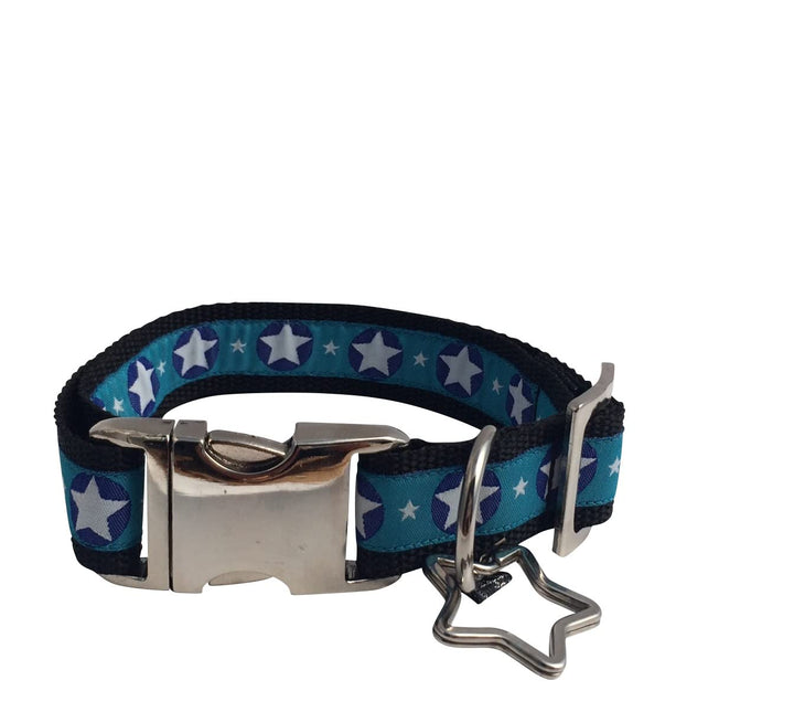 Jimmy und Katz Hundehalsband Sterne türkis Kringel 35-58cm x 2,5cm Blau, Blau