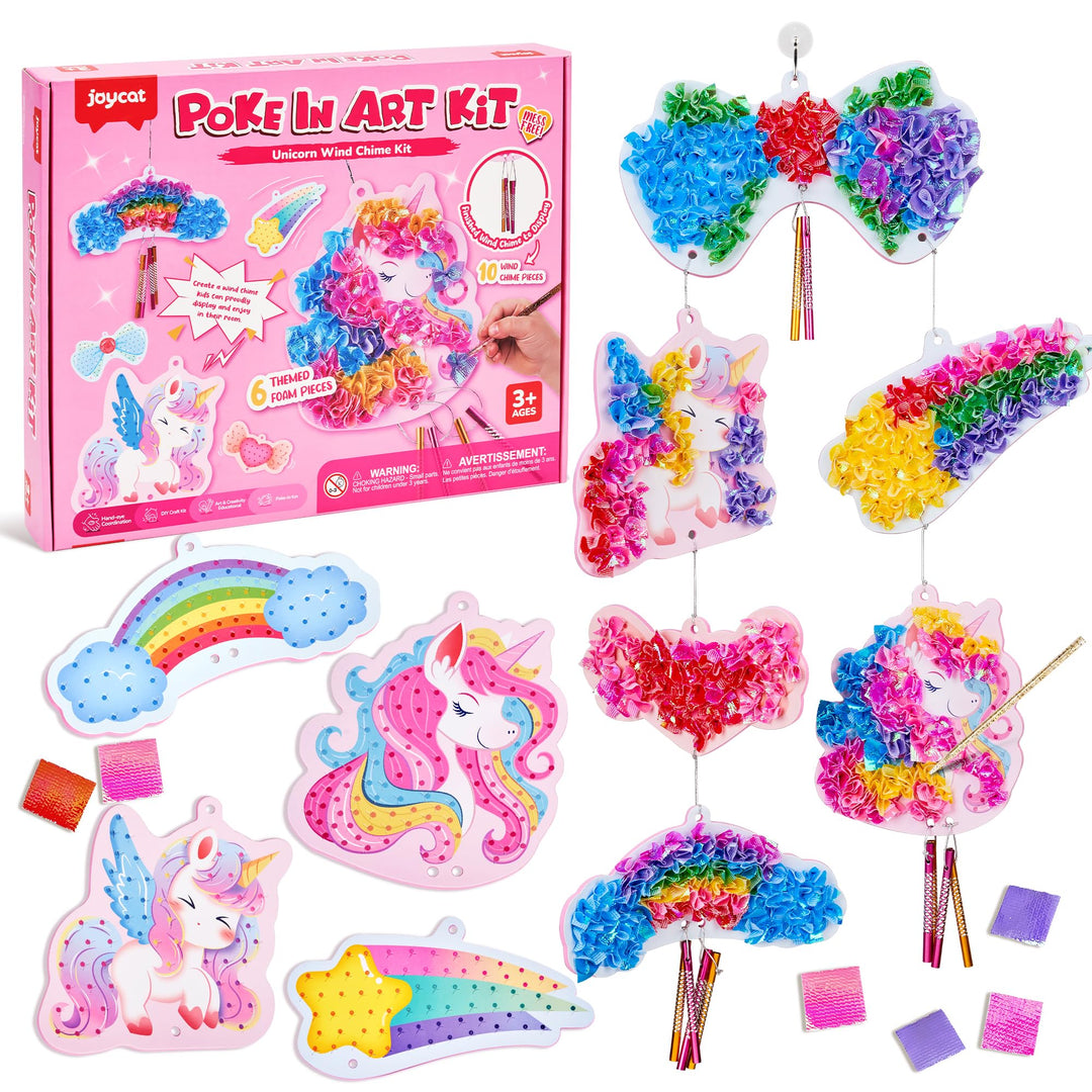 JoyCat Poke Art Basteln Kinder, Einhorn-Windspiel, Bastelset Kinder ab 3 Jahre, DIY Bastelset mit 6
