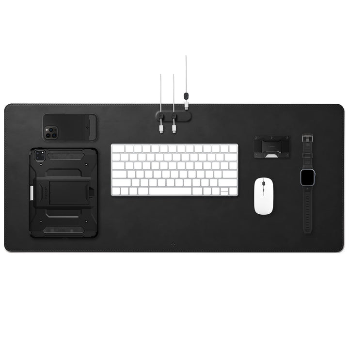 Spigen Schreibtischunterlage aus Velo Vegan PU Leder XXL Mauspad mit integrierter magnetischer Kabel