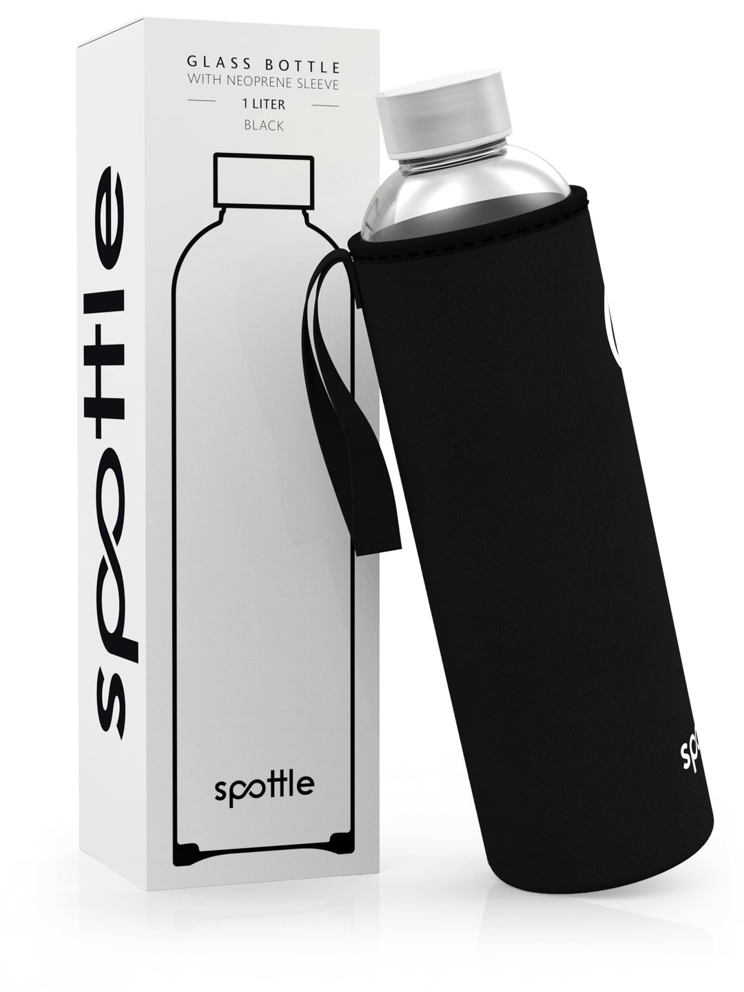 spottle Trinkflasche aus Glas 1l - Glasflasche 500ml - 750ml - 1 liter mit Neoprenhülle - Schutzhüll