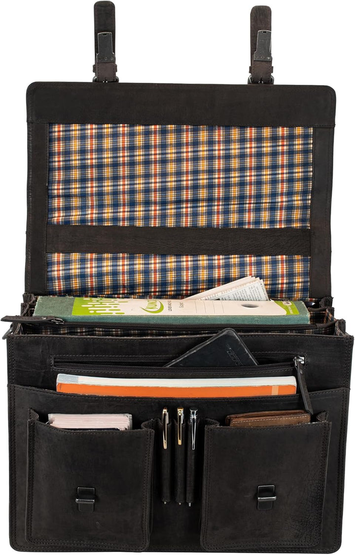 Marc Peter Amsterdam Aktentasche Leder XL Lehrertasche mit Laptopfach 15,6 Zoll grosse Ledertasche z