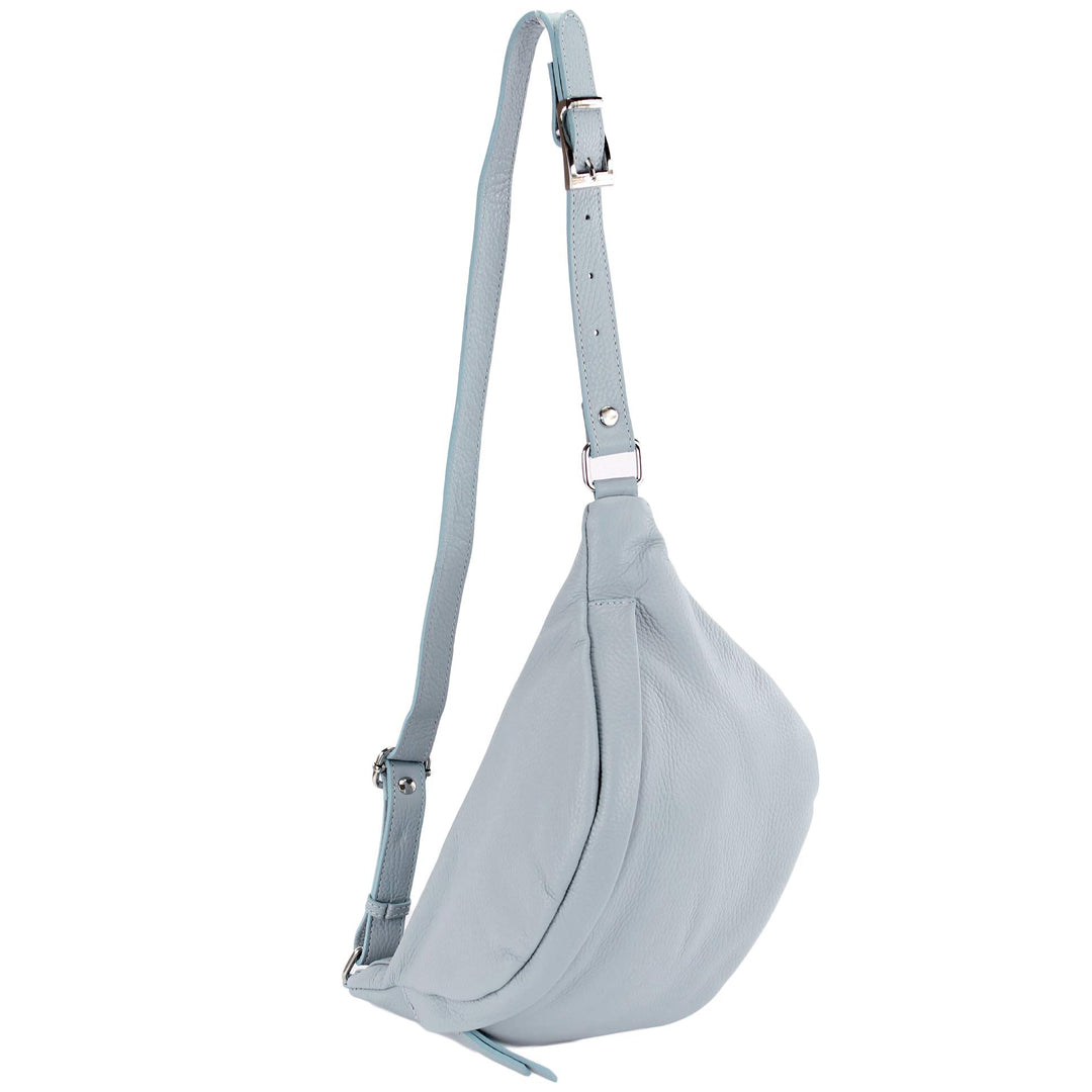 modamoda de - T77 - ital. Hüfttasche Bauchtasche Brusttasche Large aus weichem Leder, Farbe:Eisblau,