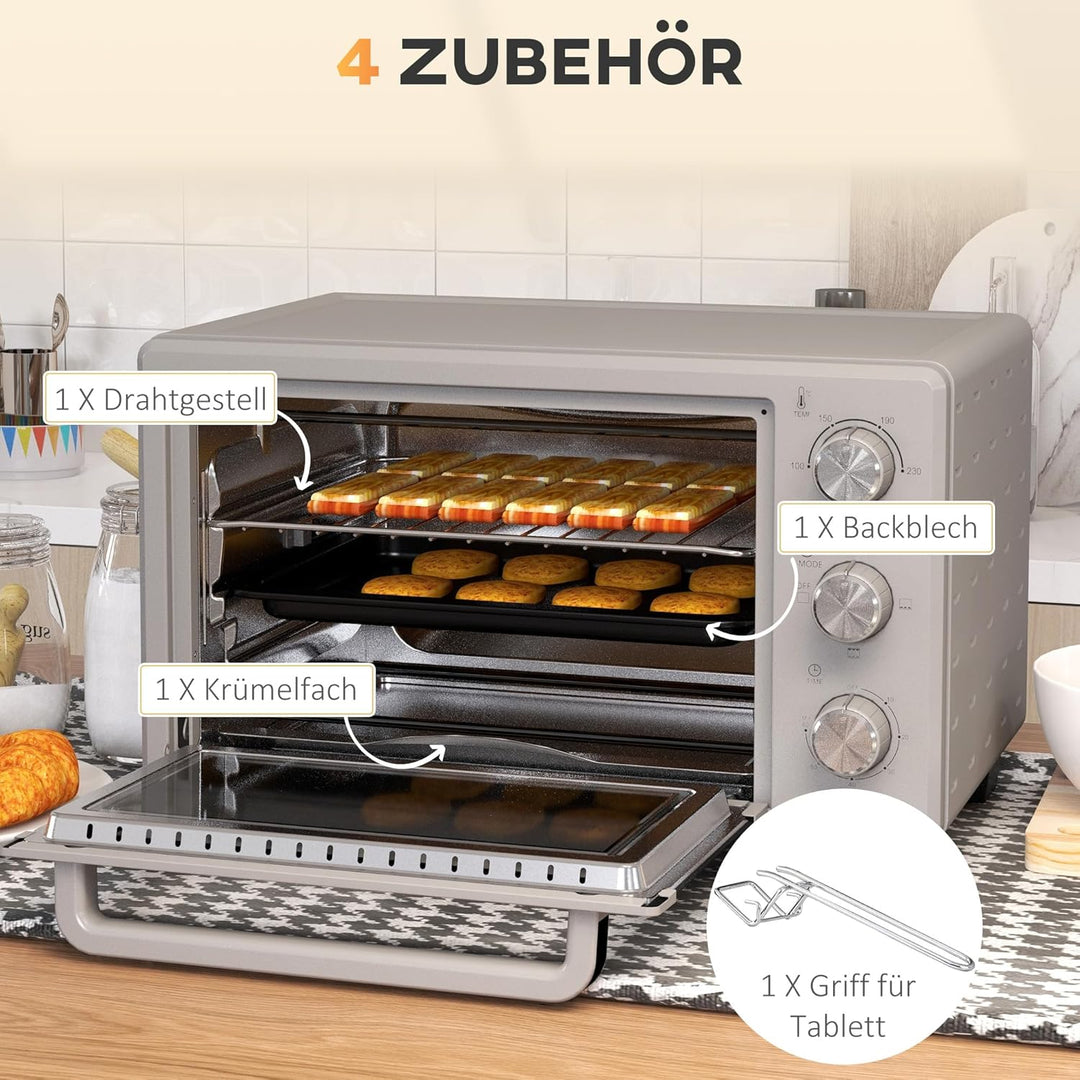 HOMCOM Minibackofen 21L mit 1 Drahtgestell und 1 Backblech 3 Kochmodi 100 °C-230 °C einstellbare Tem