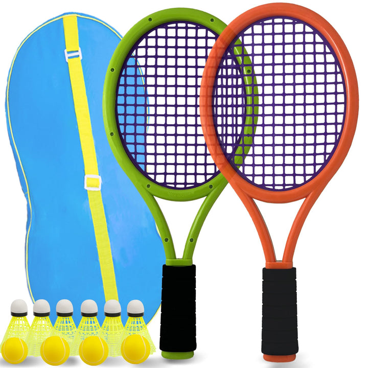 Kinder-Tennisschläger, 17-Zoll-Kunststoff-Tennisschläger mit 4 weichen Bällen und 6 Federbällen für