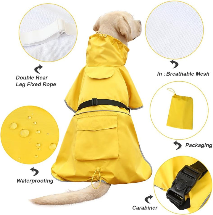 KOOGAL Wasserdichter Hunde-Regenmantel mit Kapuze, zupfender Poncho, Regenmantel für mittelgrosse un
