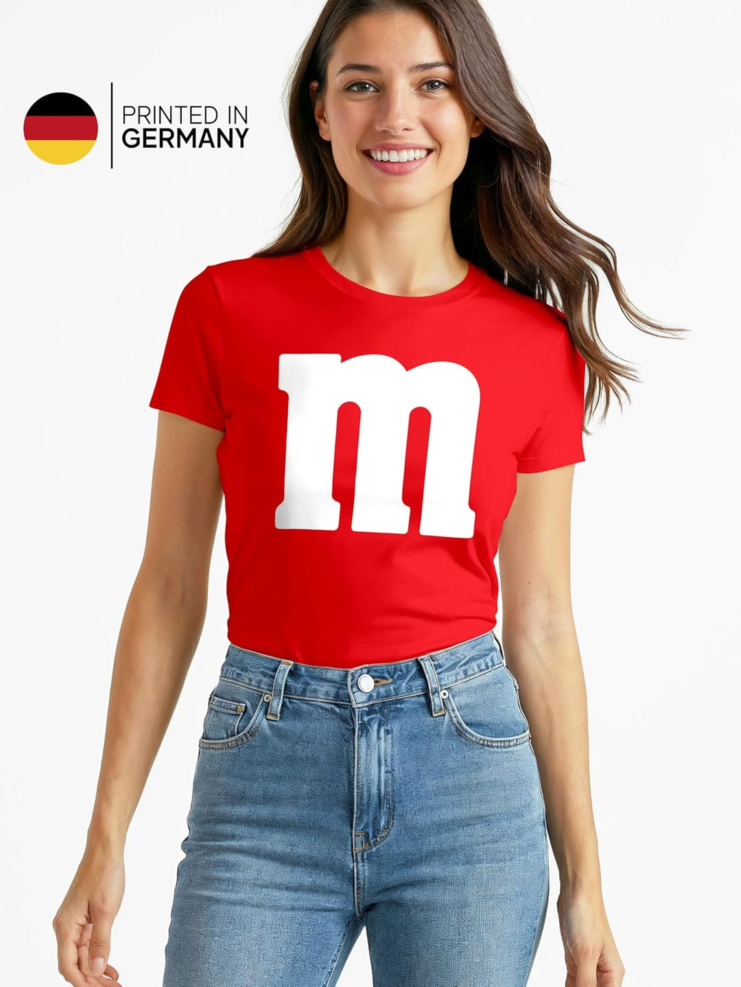 MoonWorks® Damen T-Shirt Gruppen-Kostüm M Aufdruck Kostüm Fasching Karneval Verkleidung S Rot, S Rot