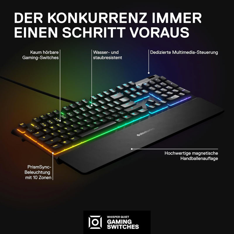 SteelSeries Apex 3 - Gaming Tastatur - 10-Zonen RGB-Beleuchtung - Premium magnetische Handballenaufl