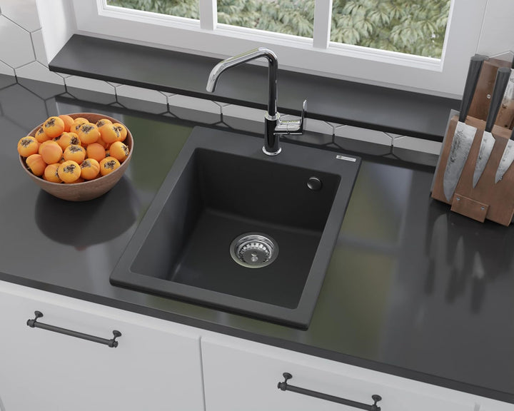 GRANMASTER Ivo Spülbecken Küche - mit 1 Becken - Granitspüle mit Siphon Waschbecken Küche - Einbausp