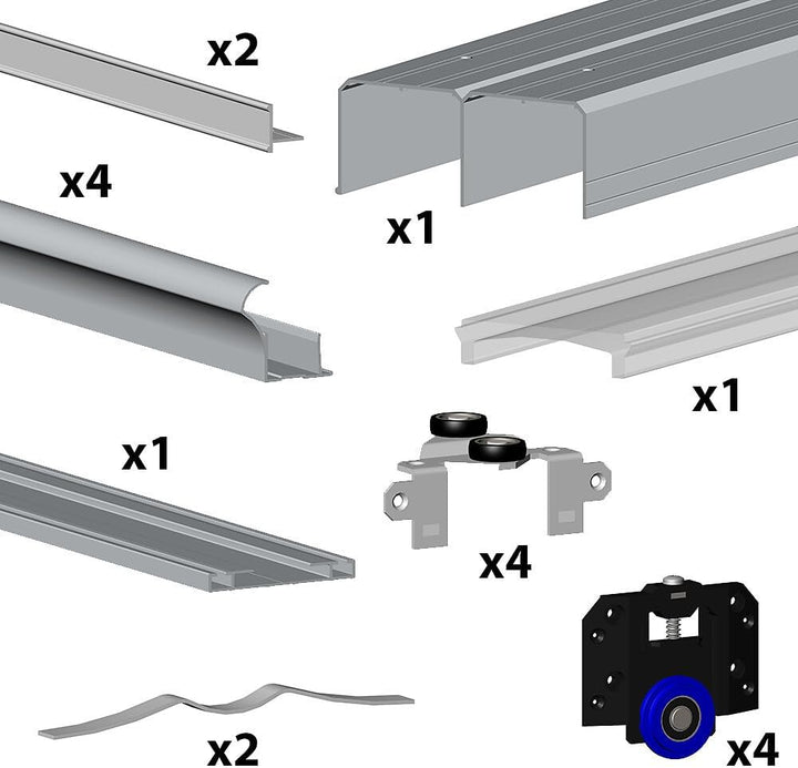 Schiebetürbeschlag SLID'UP 280, Laufschiene 200 cm, silber, für 2 Türen mit 18 mm Türstärke, bis 50