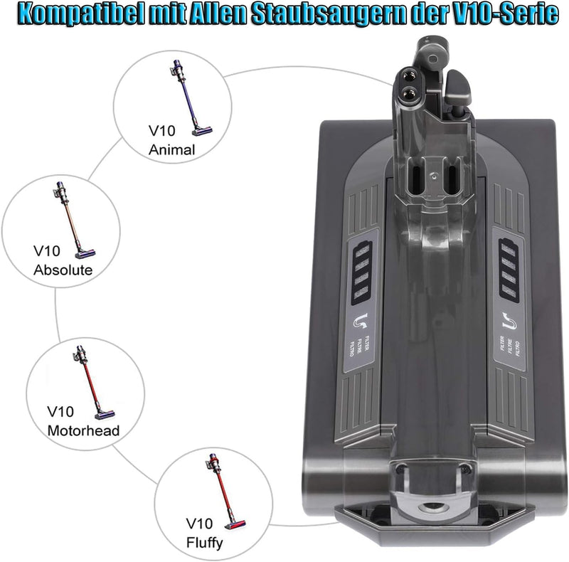 V10 Akku KUNLUN V10 Ersatzakku für V10 Akku Kompatibel mit SV12 V10 Animal V10 Absolute V10 Motorhea