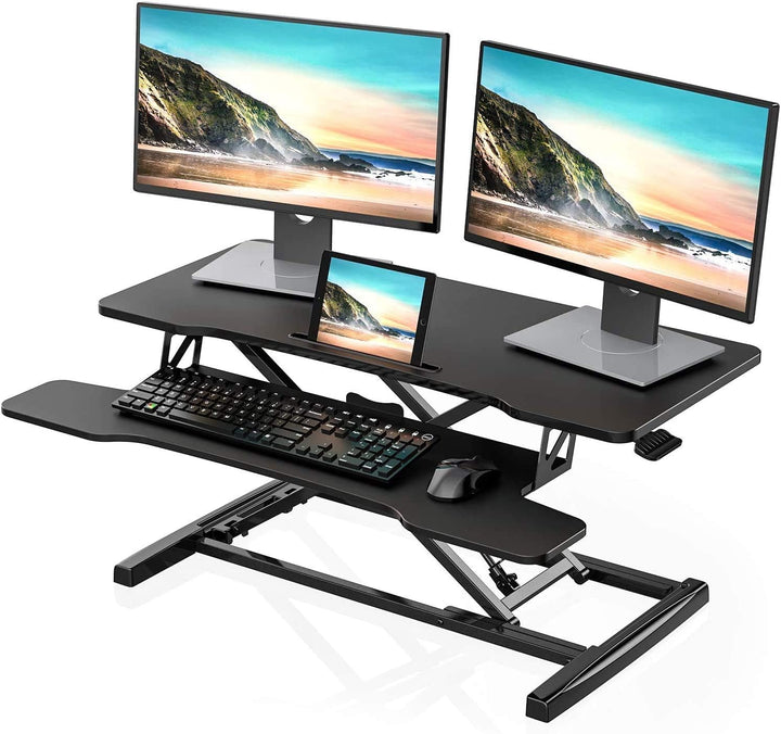 FITUEYES Höhenverstellbar Schreibtischaufsatz Büro Sitz Steh Computertisch 92 * 40 cm Stehpult mit T