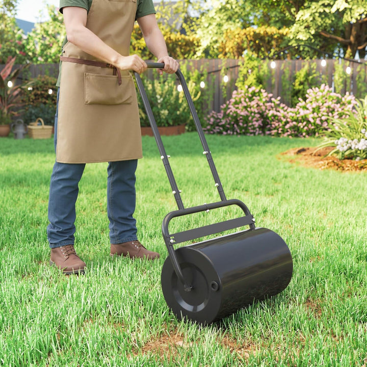 Outsunny Rasenwalze Gartenwalze befüllbar mit Wasser oder Sand, 50cm Breite Handwalze mit U-Griff, 3